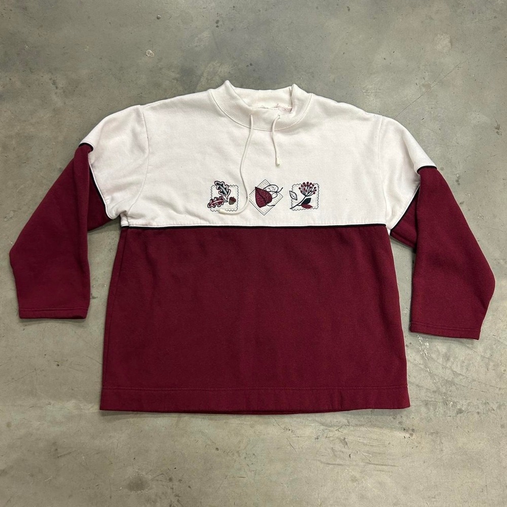 Vintage Bobbie Brooks Fall Leaf and Acorn Colorblock Size XL Crewneck Sweatshirt